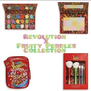 Revolution Fruity Pebbles Eyeshadow Palette, Highlighter,  Brush Set & Bag
